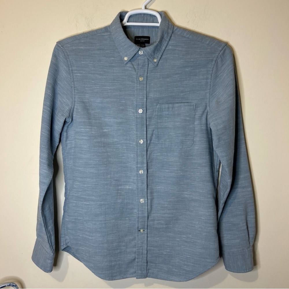 Club Monaco Button Up Shirt Men’s Small Blue White Medium Weight Long Sleeve